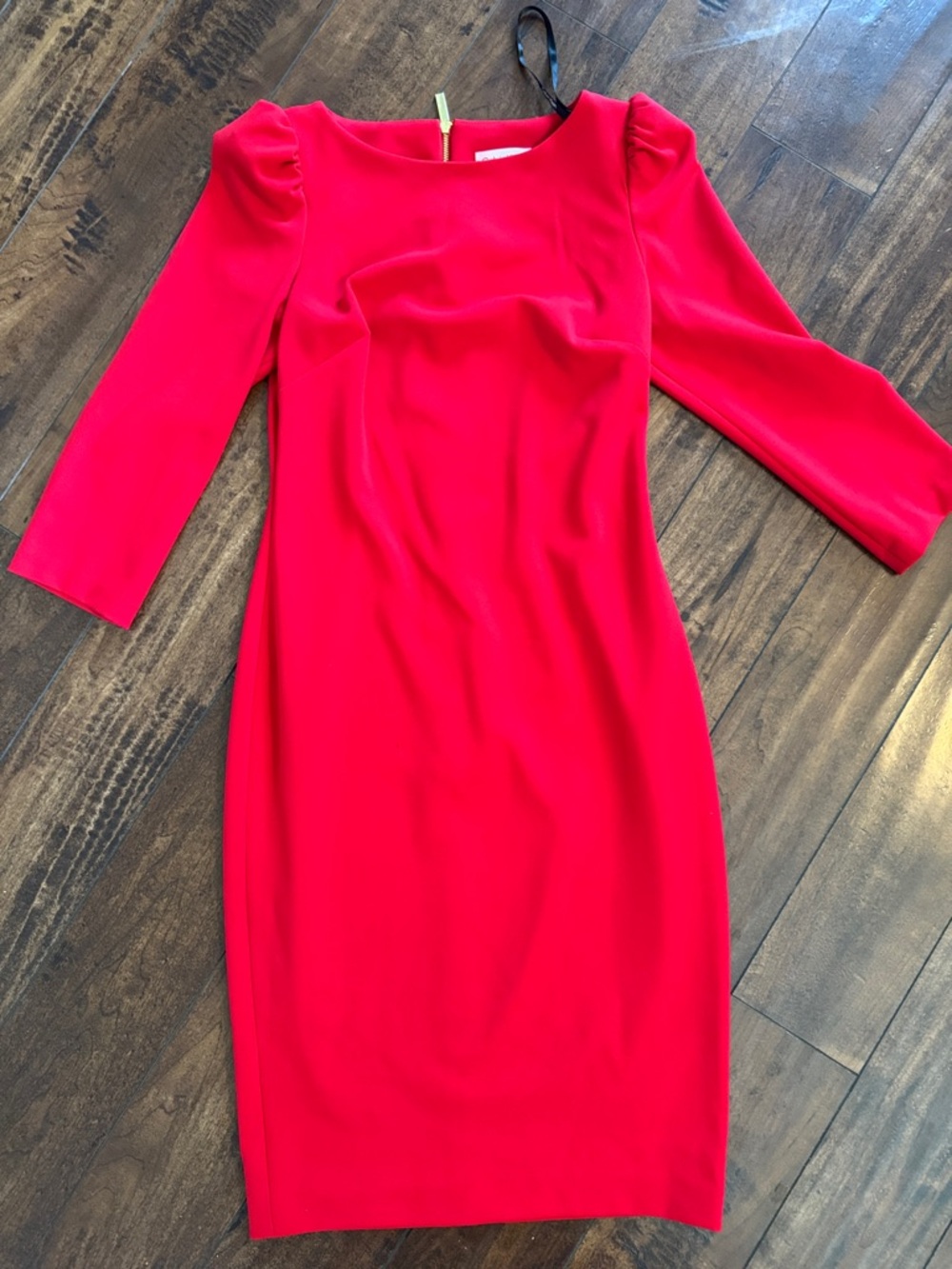 Red Sheath Dress with Three-Quarter Sleeves